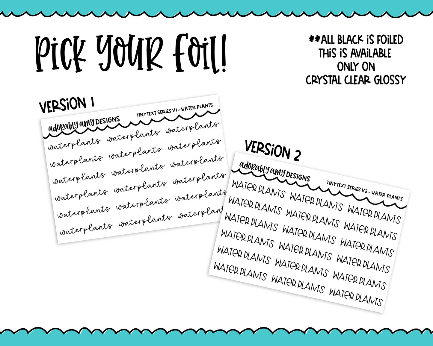 Foiled Tiny Text Series - Water Plants Checklist Size Planner Stickers for any Planner or Insert - Adorably Amy Designs