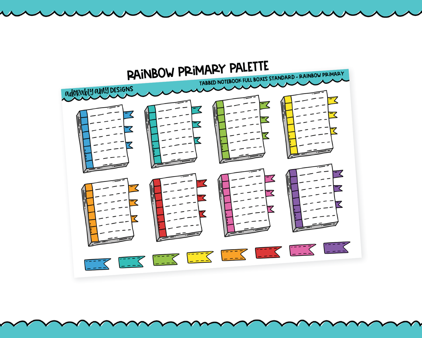 Rainbow Tabbed Notebook Boxes Standard Stickers for any Planner or Insert