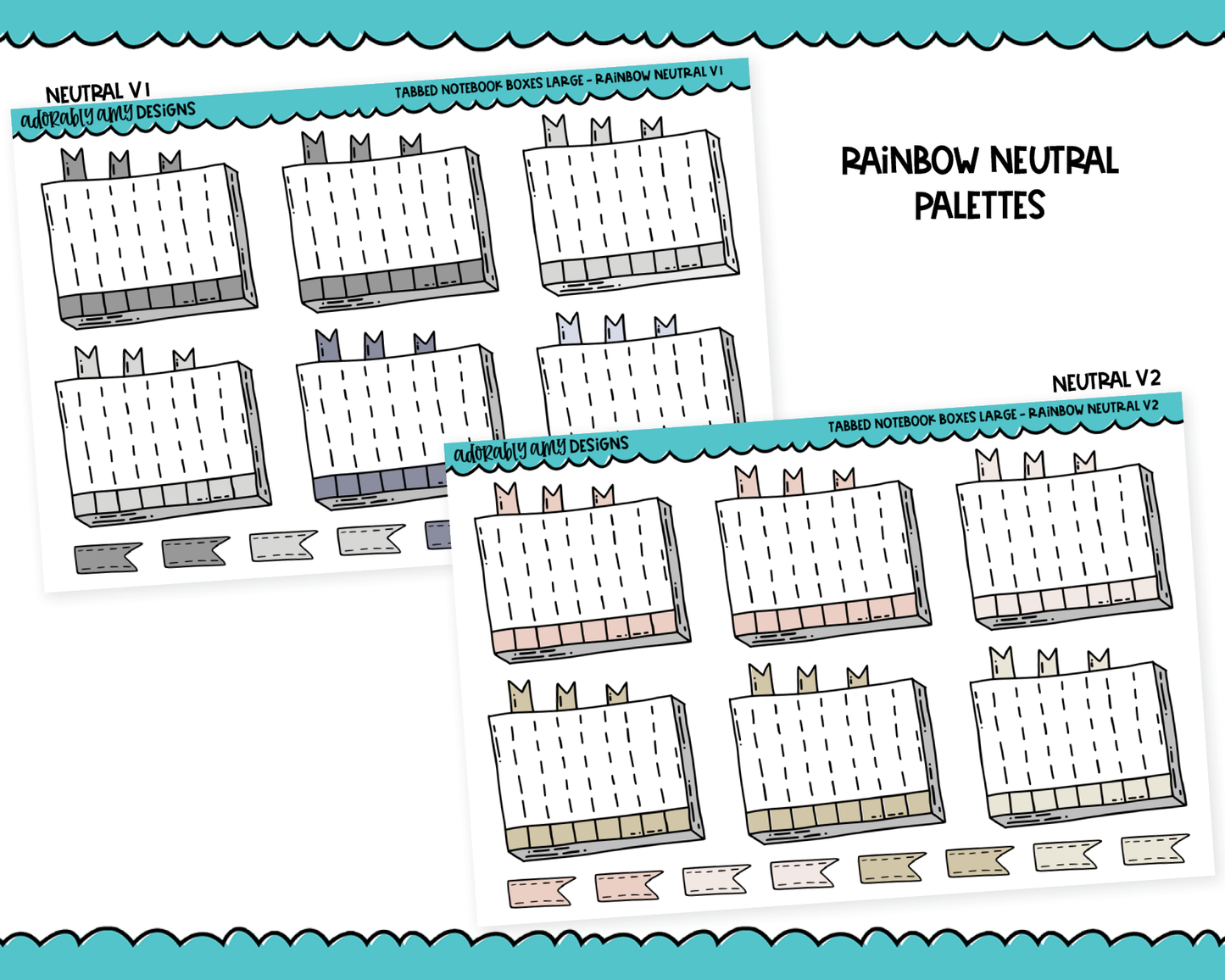 Rainbow Tabbed Notebook Boxes Large/Jumbo Stickers for any Planner or Insert