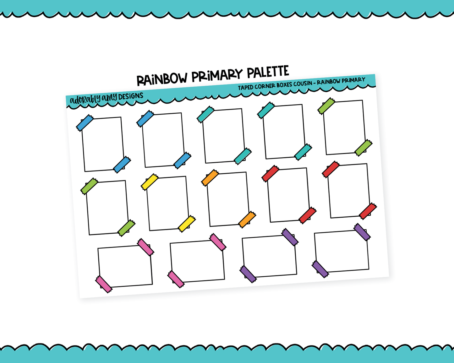Hobo Cousin Rainbow Taped Corner Full Boxes Planner Stickers for Hobo Cousin or any Planner or Insert