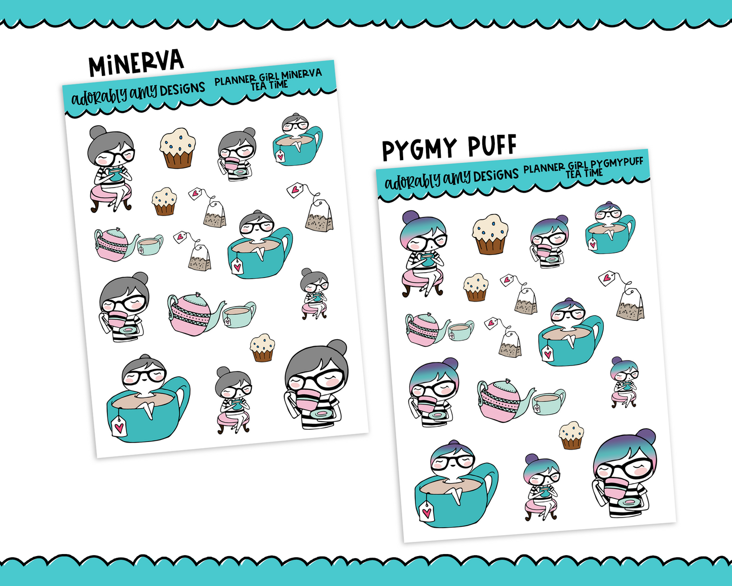 Planner Girls Character Stickers Tea Time Planner Stickers for any Planner or Insert - Adorably Amy Designs