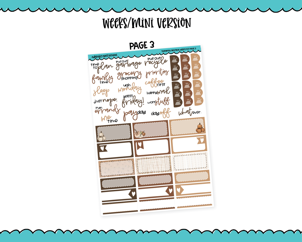 Journaling Kit Thankful Neutral Thanksgiving Day Planner Sticker Kit i –  Adorably Amy Designs