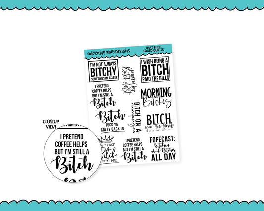 That B!t*h Sweary Snarky Quote Sampler Planner Stickers for any Planner or Insert