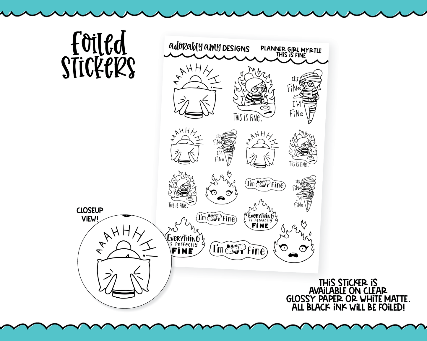 Foiled Doodled Planner Girls This is Fine Decoration Planner Stickers for any Planner or Insert