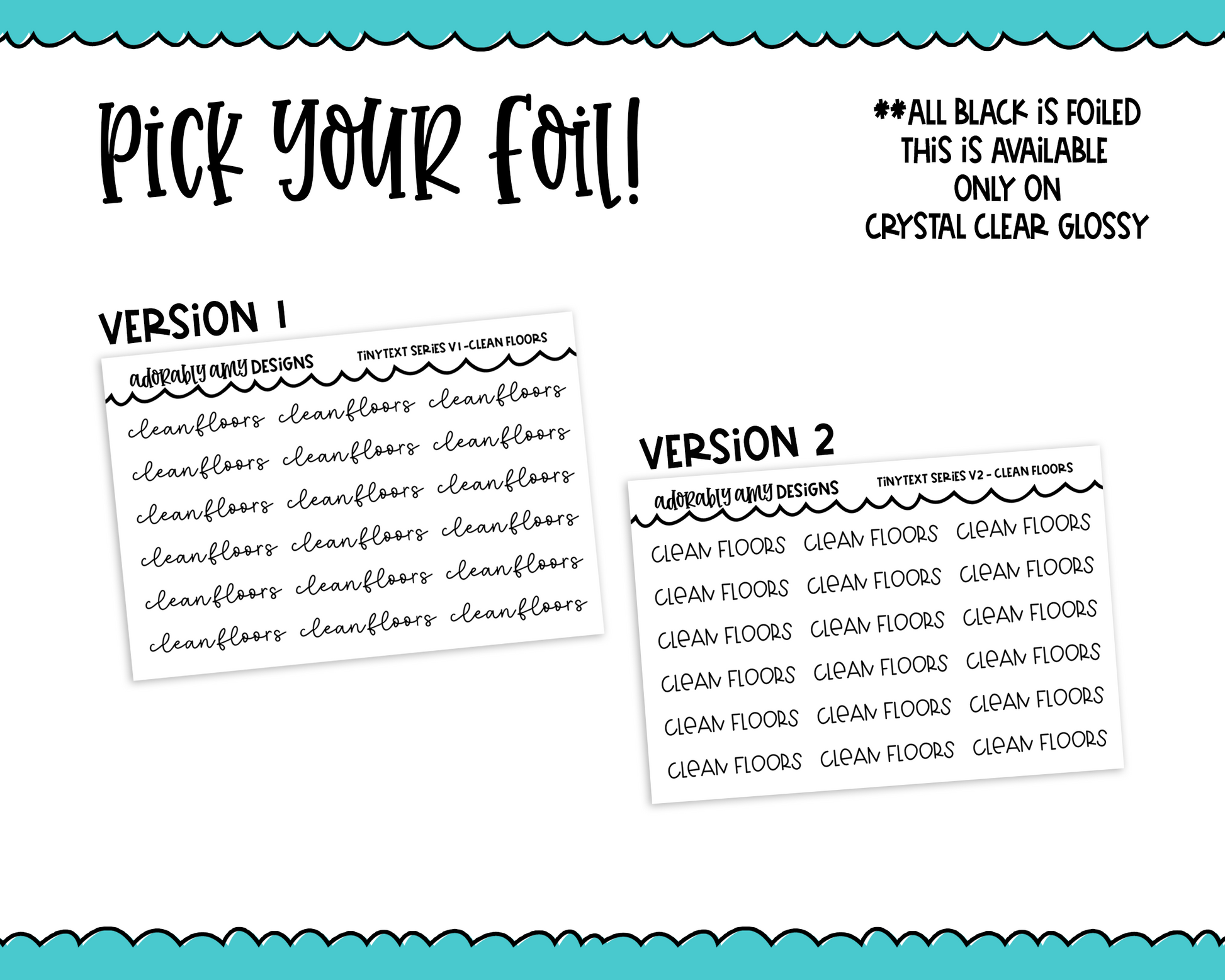 Foiled Tiny Text Series - Clean Floors Checklist Size Planner Stickers for any Planner or Insert - Adorably Amy Designs