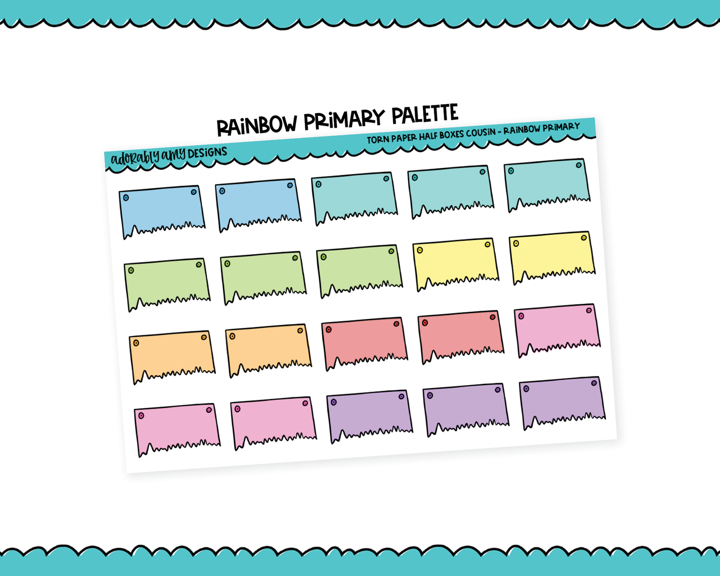 Hobo Cousin Rainbow Torn Paper Half Boxes Planner Stickers for Hobo Cousin or any Planner or Insert