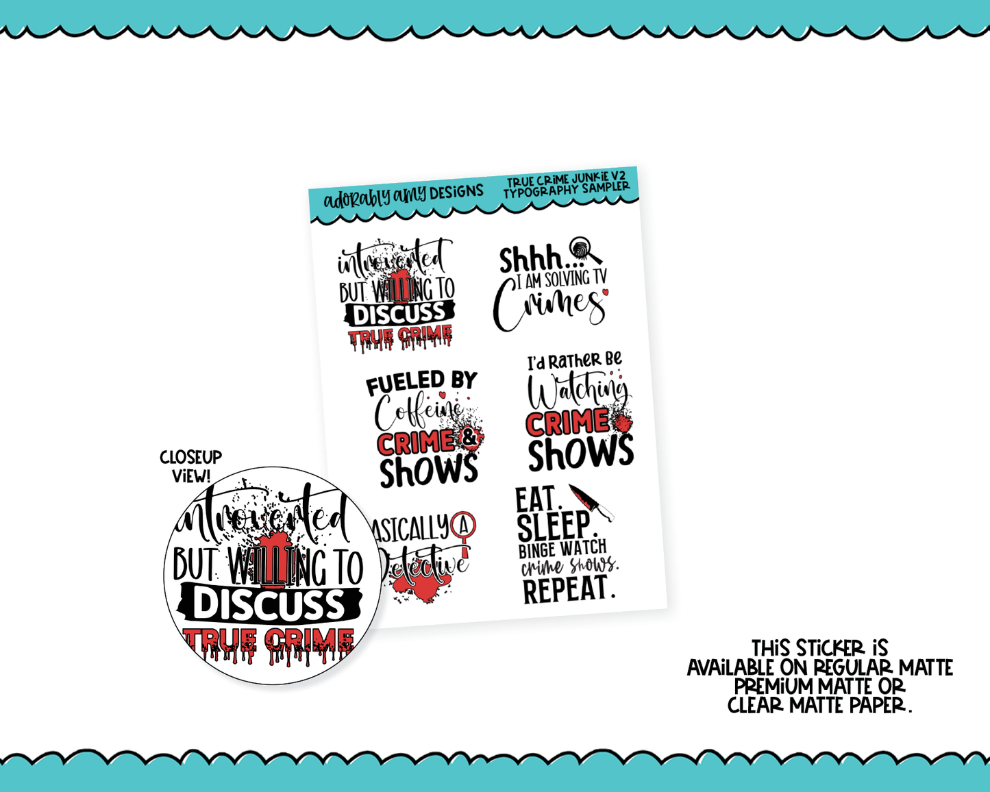 True Crime Junkie V2 Quote Sampler Planner Stickers for any Planner or Insert