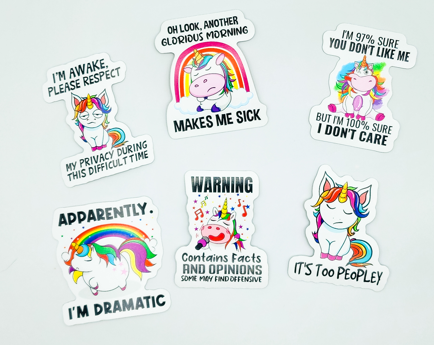 Waterproof Vinyl Large Diecut Stickers - Unicorn Quotes