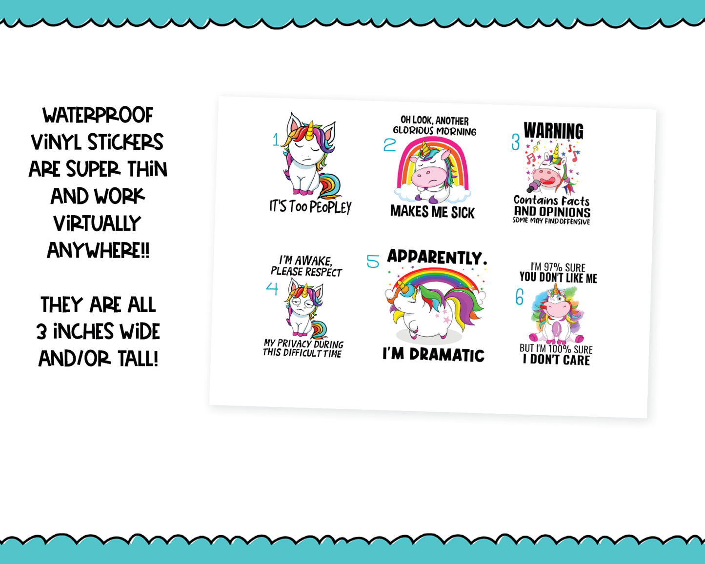 Waterproof Vinyl Large Diecut Stickers - Unicorn Quotes