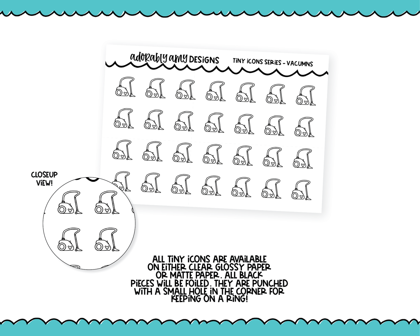 Foiled Tiny Icon Series - Vacuums Tiny Size Planner Stickers for any Planner or Insert