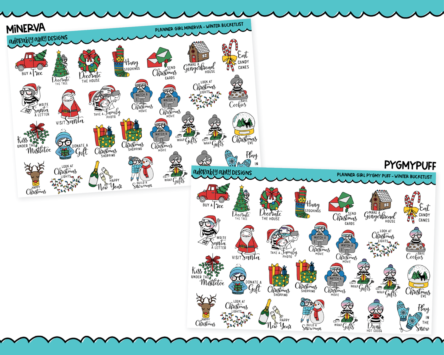 Doodled Planner Girls Character Stickers Winter Bucket List Decoration Planner Stickers for any Planner or Insert