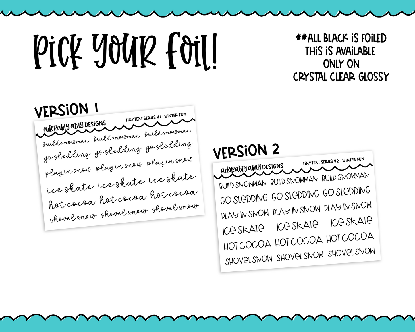 Foiled Tiny Text Series - Winter Fun Checklist Size Planner Stickers for any Planner or Insert