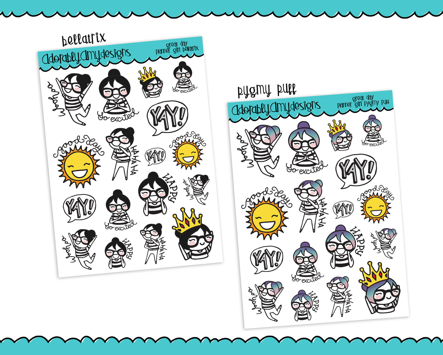 Planner Girls Character Stickers Great Day Happy Day Planner Stickers for any Planner or Insert - Adorably Amy Designs