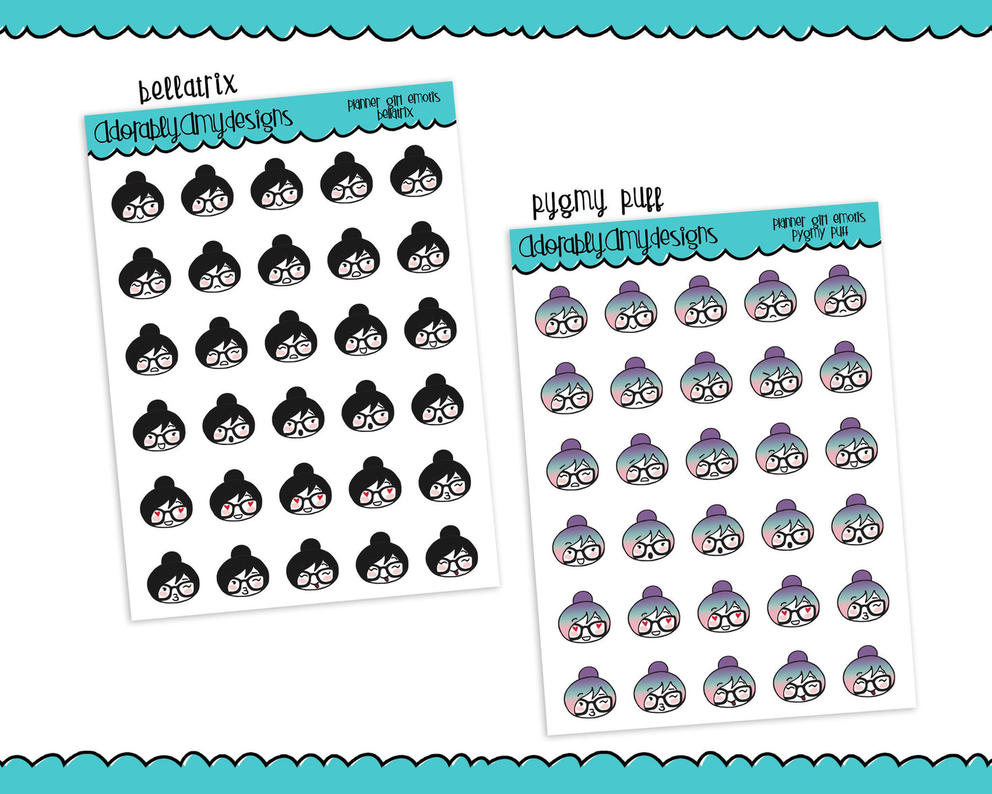 Planner Girls Character Stickers Emotis V1 Planner Stickers for any Planner or Insert - Adorably Amy Designs
