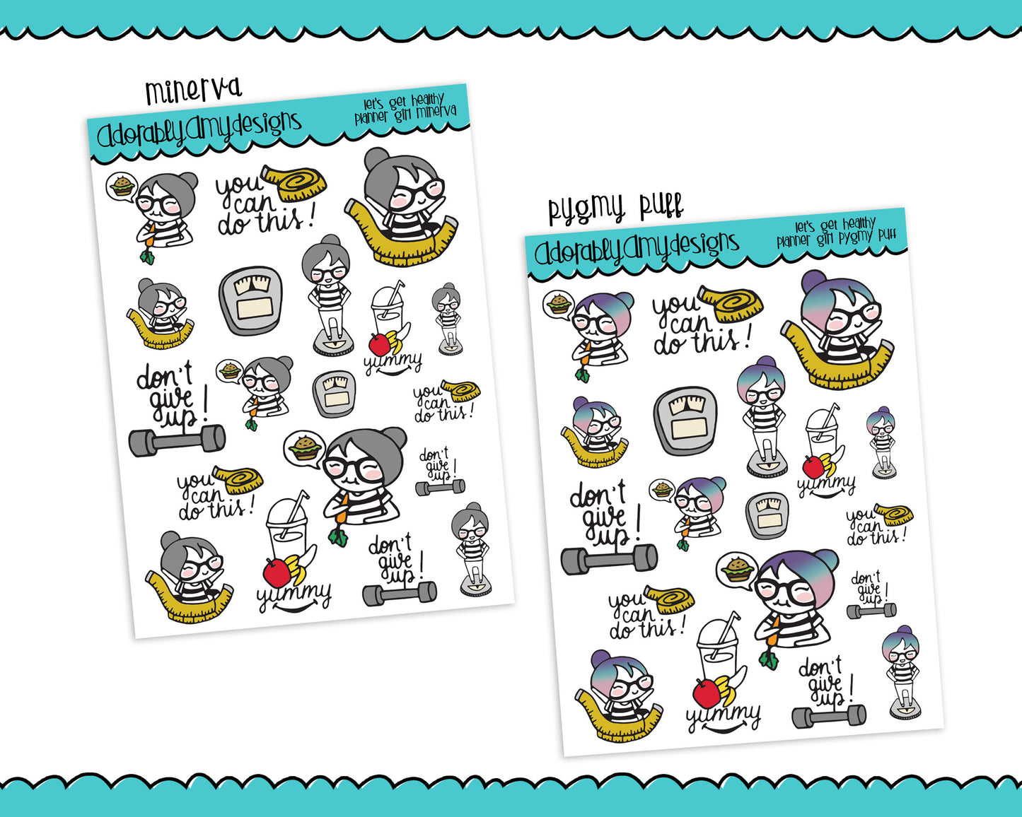 Planner Girls Character Stickers Let's Get Healthy Diet Planner Stickers for any Planner or Insert - Adorably Amy Designs