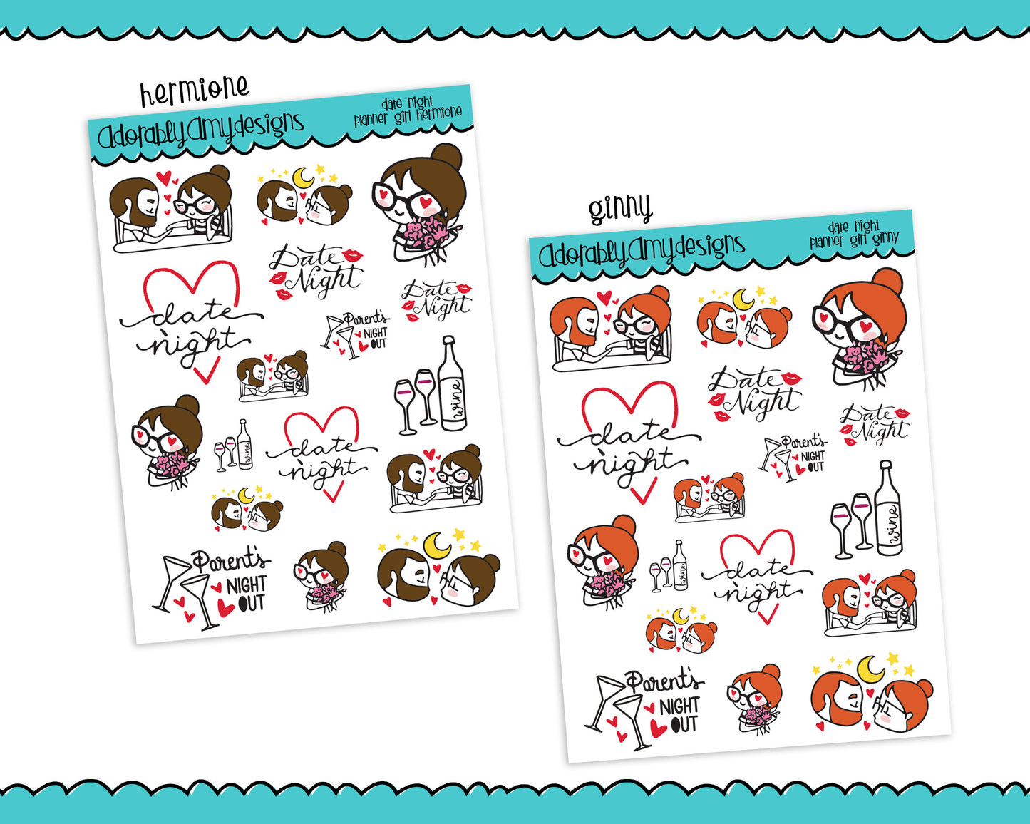 Planner Girls Character Stickers Date Night Out Planner Stickers for any Planner or Insert - Adorably Amy Designs