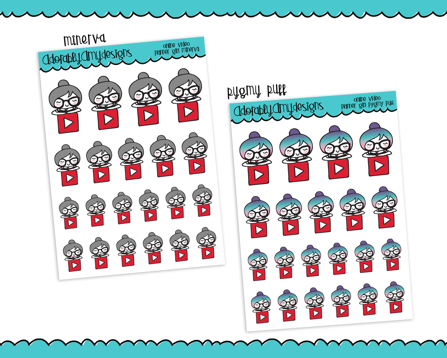 Planner Girls Character Stickers Online Video Watching Planner Stickers for any Planner or Insert - Adorably Amy Designs