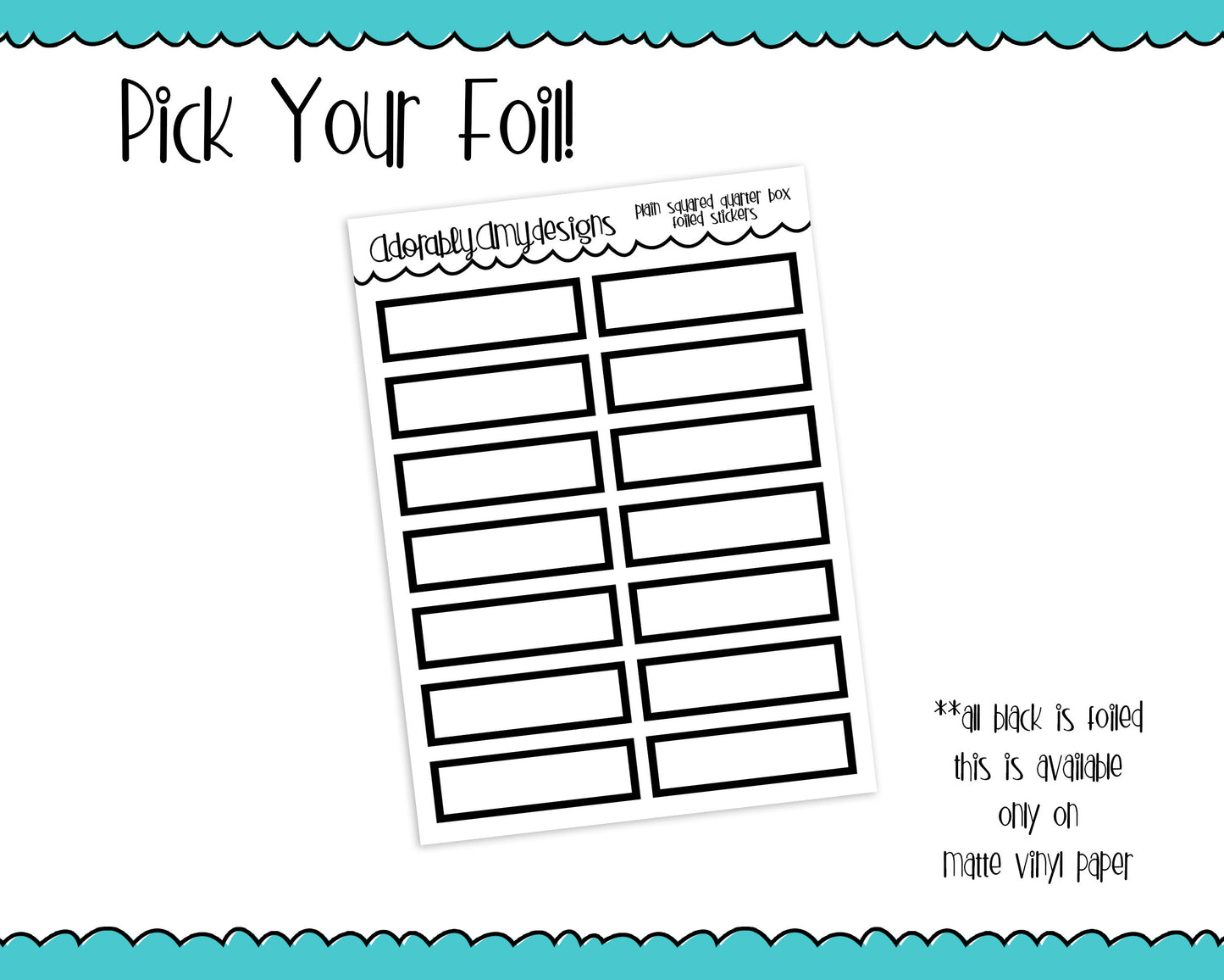 Foiled Plain Square Shape Quarter Box Planner Stickers for any Planner or Insert - Adorably Amy Designs