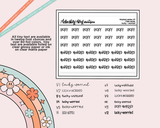 Foiled Tiny Text Series - Feelings Series - Lucky & Worried Checklist Size Planner Stickers for any Planner or Insert