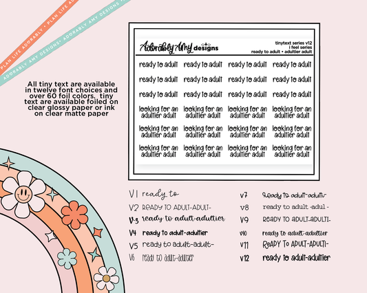 Foiled Tiny Text Series - Feelings Series - Fucking Read to Adult & Looking for an Adultier Adult Checklist Size Planner Stickers for any Planner or Insert