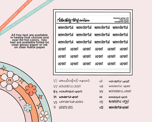 Foiled Tiny Text Series - Feelings Series - Wonderful & Upset Checklist Size Planner Stickers for any Planner or Insert