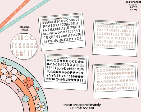 2026 Fonts Black or Rainbow Alphabet Stickers Deco Typography Sampler Planner Stickers