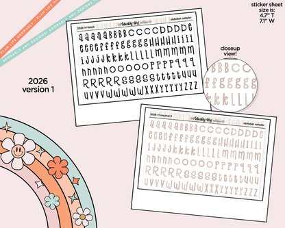2026 Fonts Black or Rainbow Alphabet Stickers Deco Typography Sampler Planner Stickers