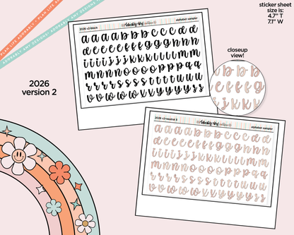 2026 Fonts Black or Rainbow Alphabet Stickers Deco Typography Sampler Planner Stickers