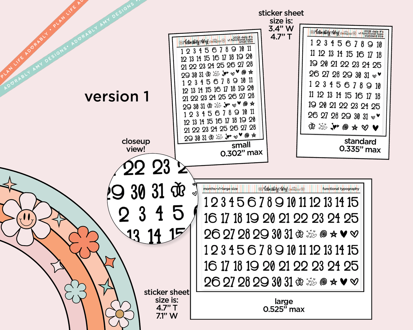 Date Numbers 2026 Planner Stickers for any Planner or Insert
