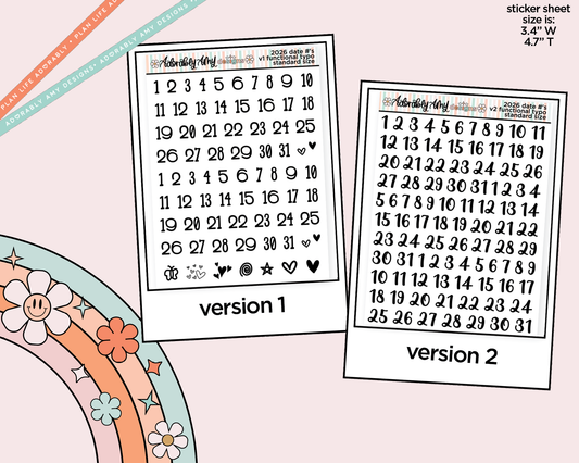 Date Numbers 2026 Planner Stickers for any Planner or Insert