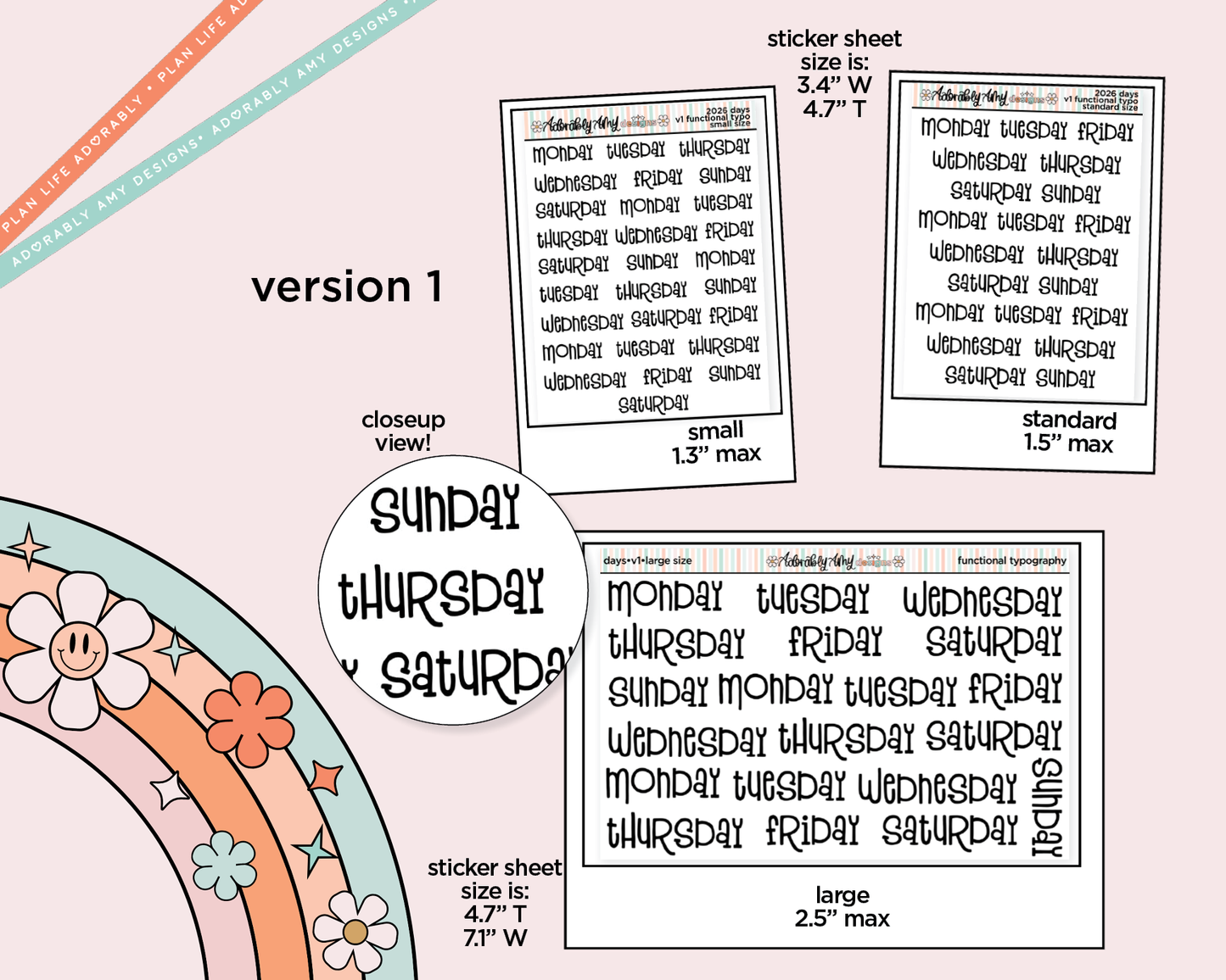 Days of the Week 2026 Planner Stickers for any Planner or Insert