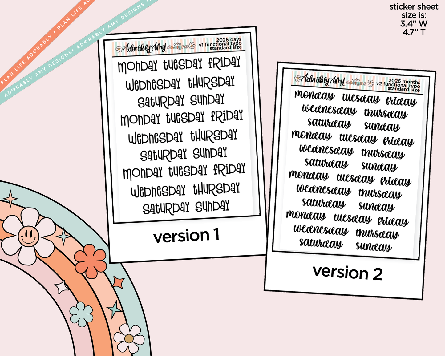 Days of the Week 2026 Planner Stickers for any Planner or Insert