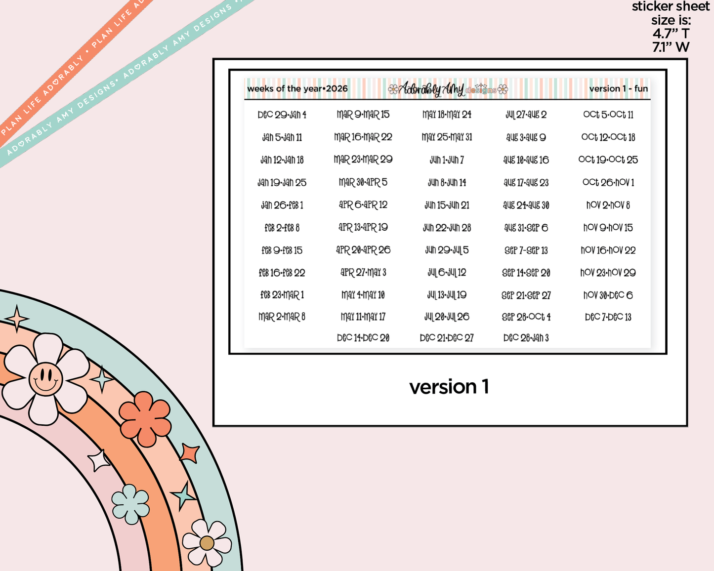 2026 Weeks of the Year Planner Stickers for any Planner or Insert
