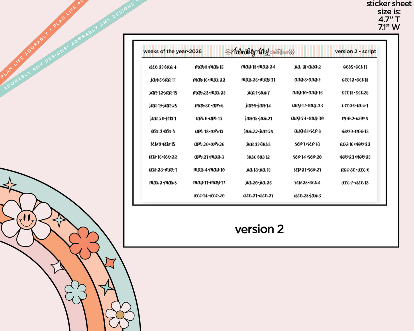 2026 Weeks of the Year Planner Stickers for any Planner or Insert