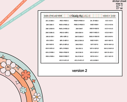 2026 Weeks of the Year Planner Stickers for any Planner or Insert