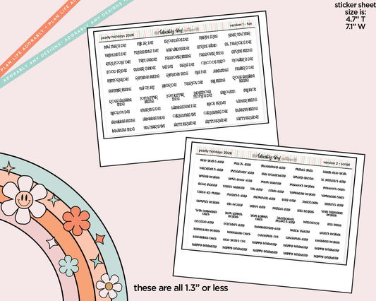 Yearly Holidays 2026 Planner Stickers for any Planner or Insert