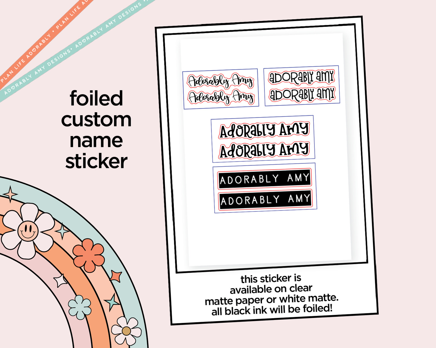 Custom Foiled Name Sticker or Custom Phrase Planner Stickers for any Planner or Insert