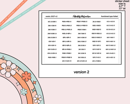 Foiled 2027 Weeks of the Year Stickers for any Planner or Insert