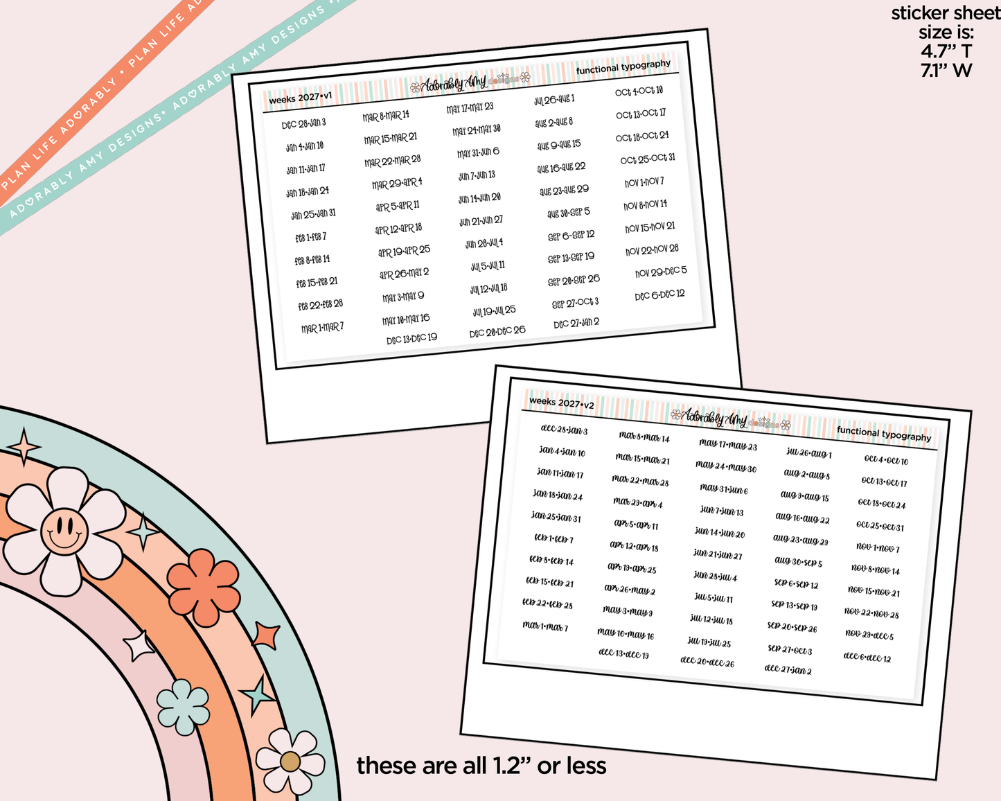 2027 Weeks of the Year Planner Stickers for any Planner or Insert