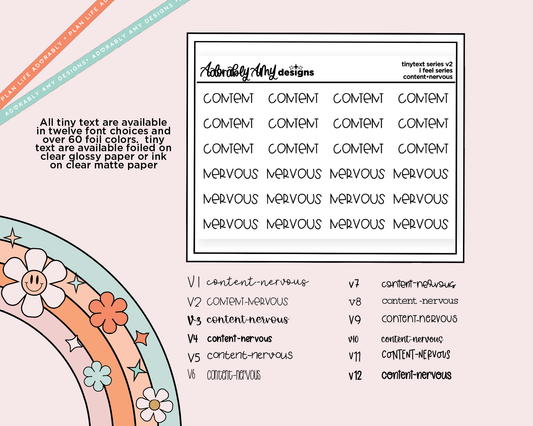 Foiled Tiny Text Series - Feelings Series - Content & Nervous Checklist Size Planner Stickers for any Planner or Insert