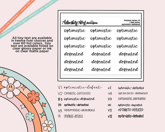 Foiled Tiny Text Series - Feelings Series - Optimistic & Defeated Checklist Size Planner Stickers for any Planner or Insert