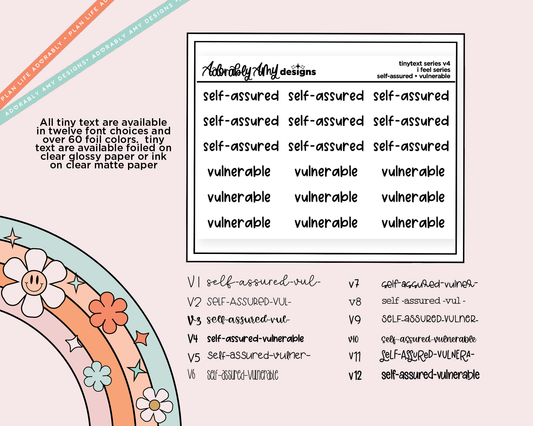 Foiled Tiny Text Series - Feelings Series - Self-Assured & Vulnerable Checklist Size Planner Stickers for any Planner or Insert