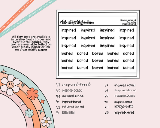 Foiled Tiny Text Series - Feelings Series - Inspired & Bored Checklist Size Planner Stickers for any Planner or Insert