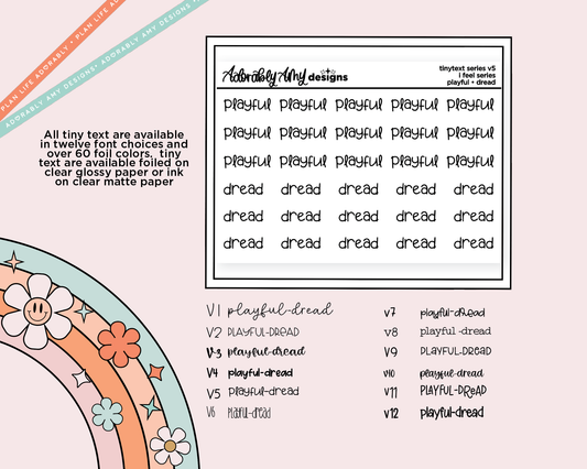 Foiled Tiny Text Series - Feelings Series - Playful & Dread Checklist Size Planner Stickers for any Planner or Insert