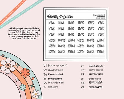 Foiled Tiny Text Series - Feelings Series - Brave & Scared Checklist Size Planner Stickers for any Planner or Insert