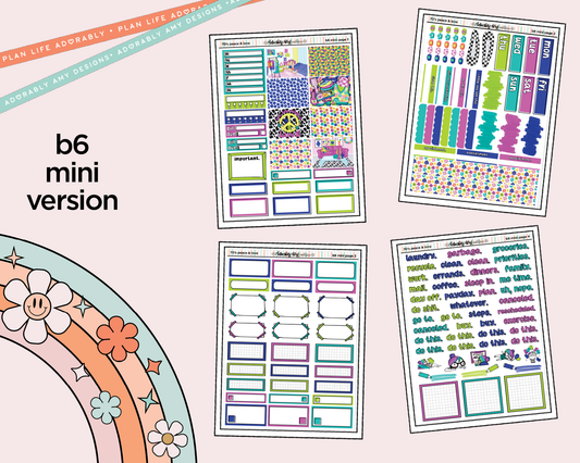 Mini B6 70's Peace & Love Planner Sticker Kit sized for ANY Vertical Insert