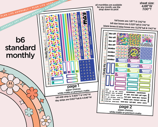 Standard B6 Monthly Pick Your Month 70's Peace & Love Planner Sticker Kit for some B6 Planners