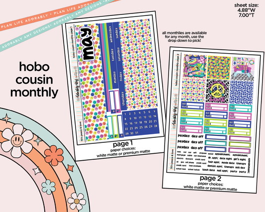 Hobonichi Cousin Monthly Pick Your Month 70's Peace & Love Planner Sticker Kit for Hobo Cousin or Similar Planners