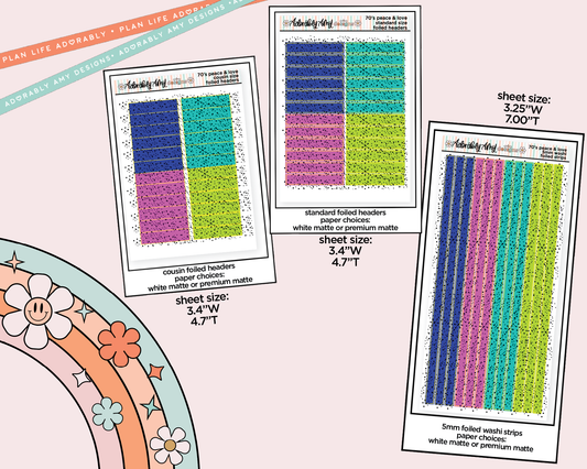Foiled 70's Peace & Love Headers or Long Strips Planner Stickers for any Planner or Insert