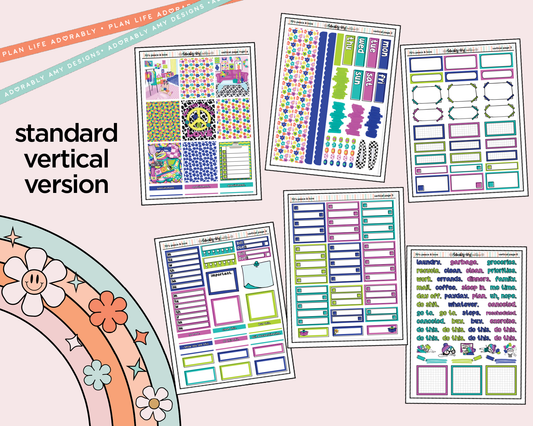 Vertical 70's Peace & Love Weekly Sticker Kit for Vertical Standard Size Planners or Insert